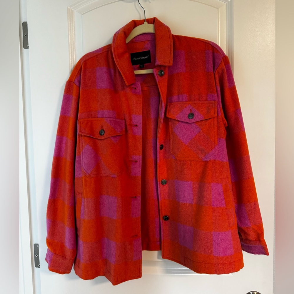 Velvet Heart Women's Red and Fuchsia Plaid Utility Jacket